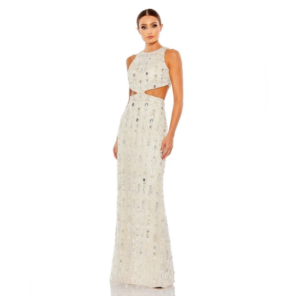 MAC DUGGAL Waist Cutout Back Slit Column Evening Dress
